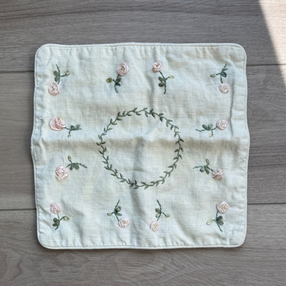 Embroidered Floral Linen Pillow Case